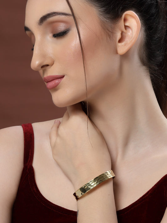 Unisex Gold Plated Statement Brass Stacking Hammered Cuff Bracelet