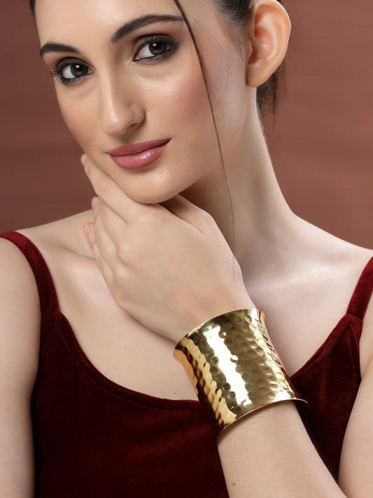 Gold Plated Statement Brass Stacking Hammered Cuff Bracelet