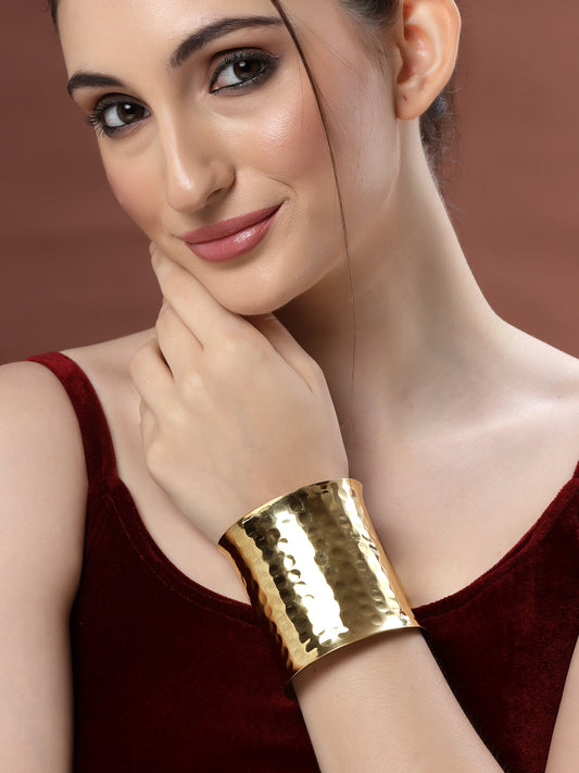 Gold Plated Statement Brass Stacking Hammered Cuff Bracelet