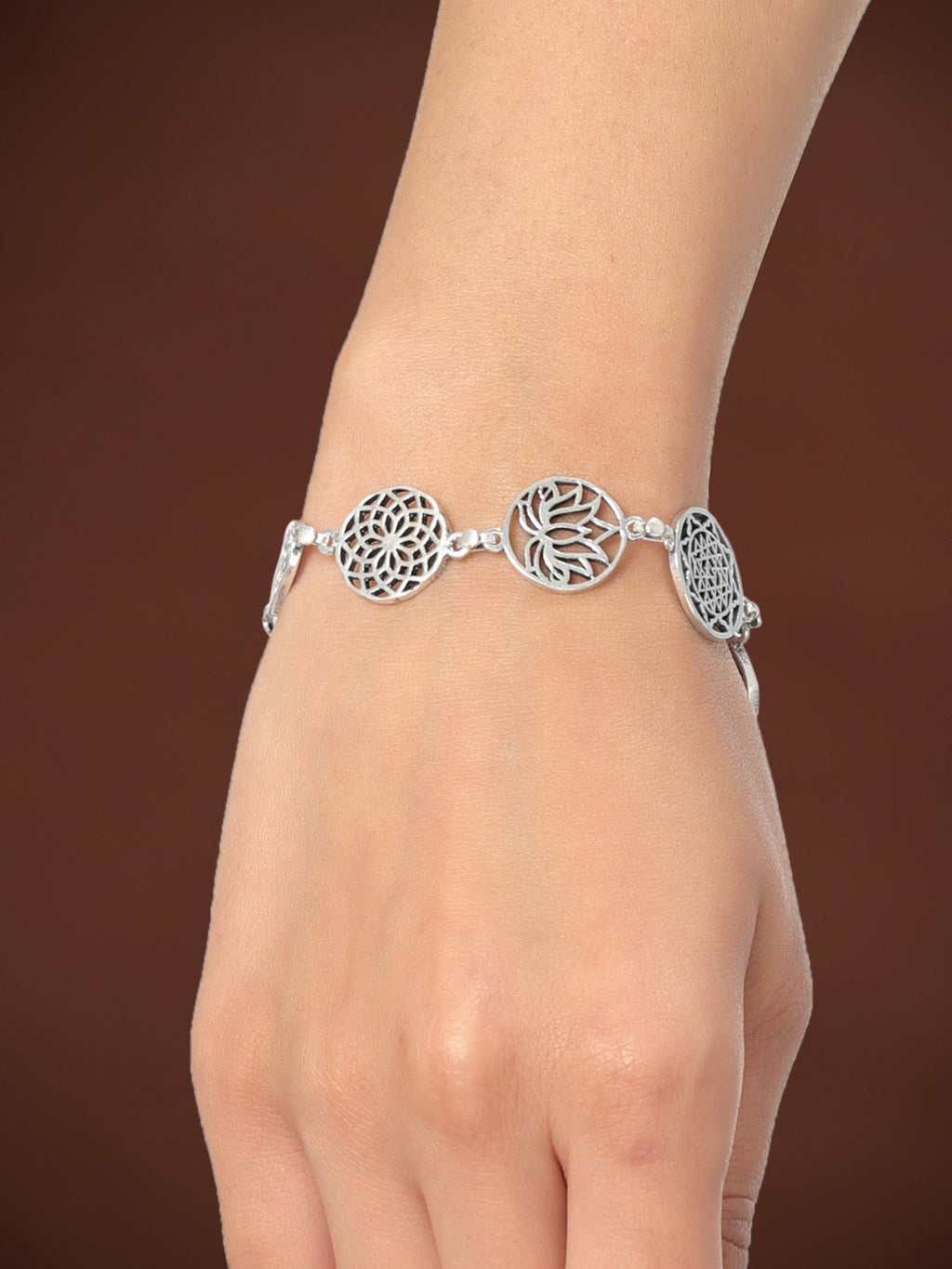 Oxidised Silver Plated Charm Hamsa Geometric Symbols Bracelet