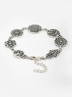 Oxidised Silver Plated Charm Hamsa Geometric Symbols Bracelet
