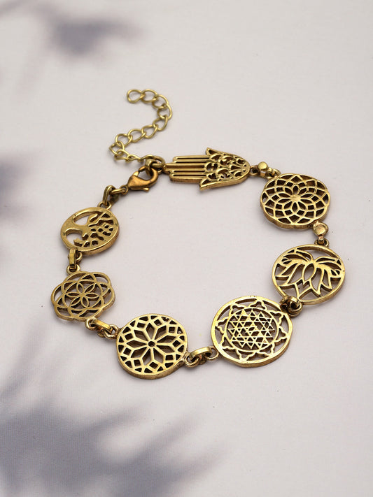 Oxidised Gold Plated Charm Hamsa Geometric Symbols Bracelet