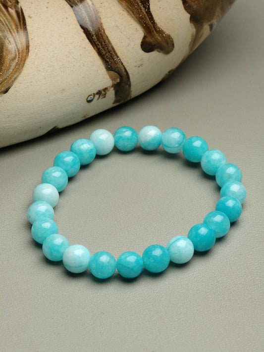 Unisex Crystals Beaded Blue Elasticated Bracelet