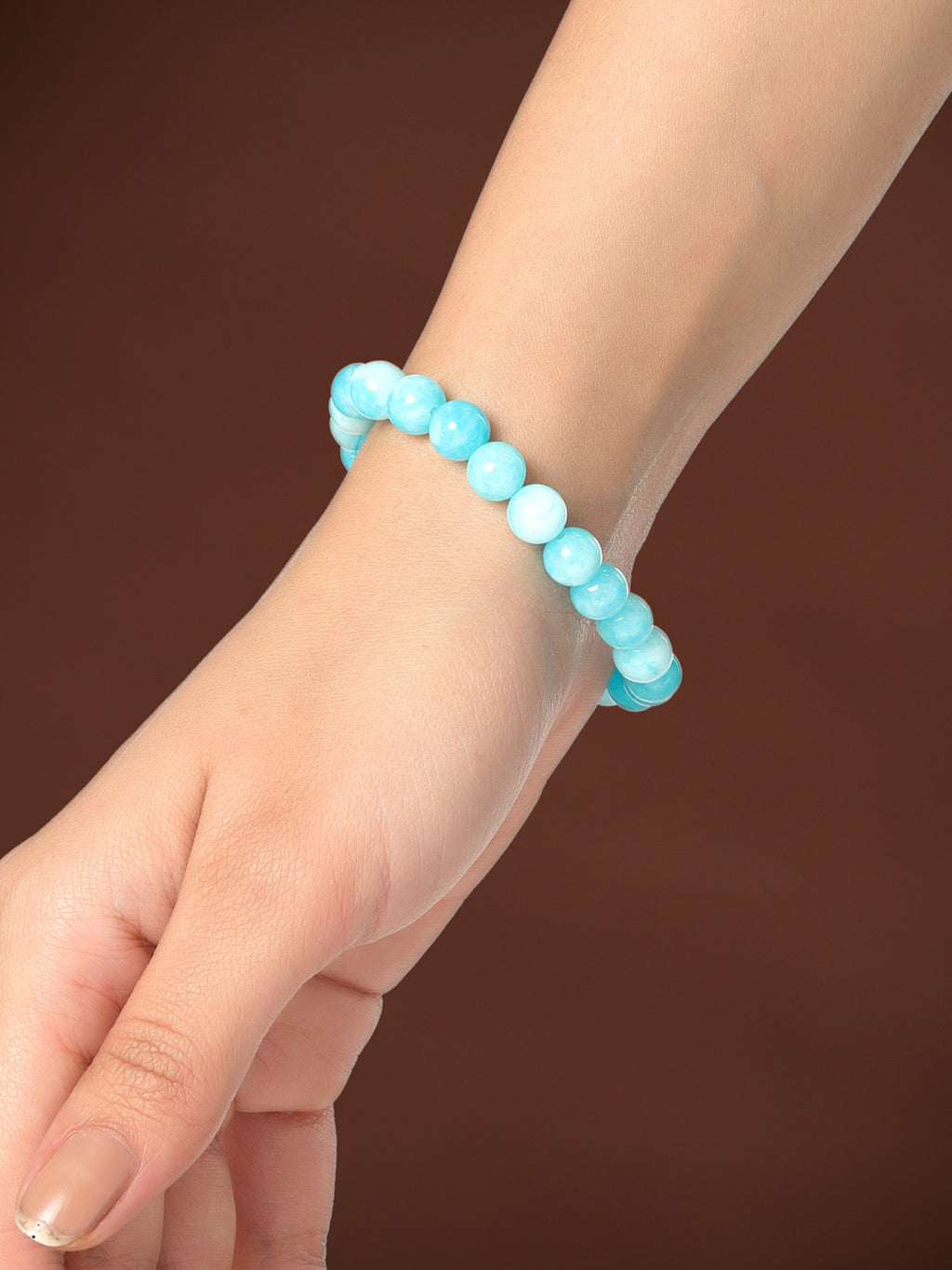 Unisex Crystals Beaded Blue Elasticated Bracelet