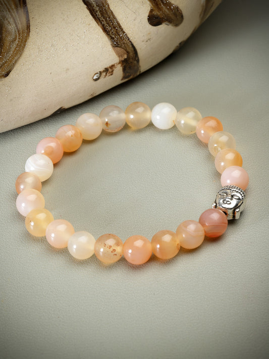 Unisex Crystals Peach Beaded Elasticated Buddha Bracelet