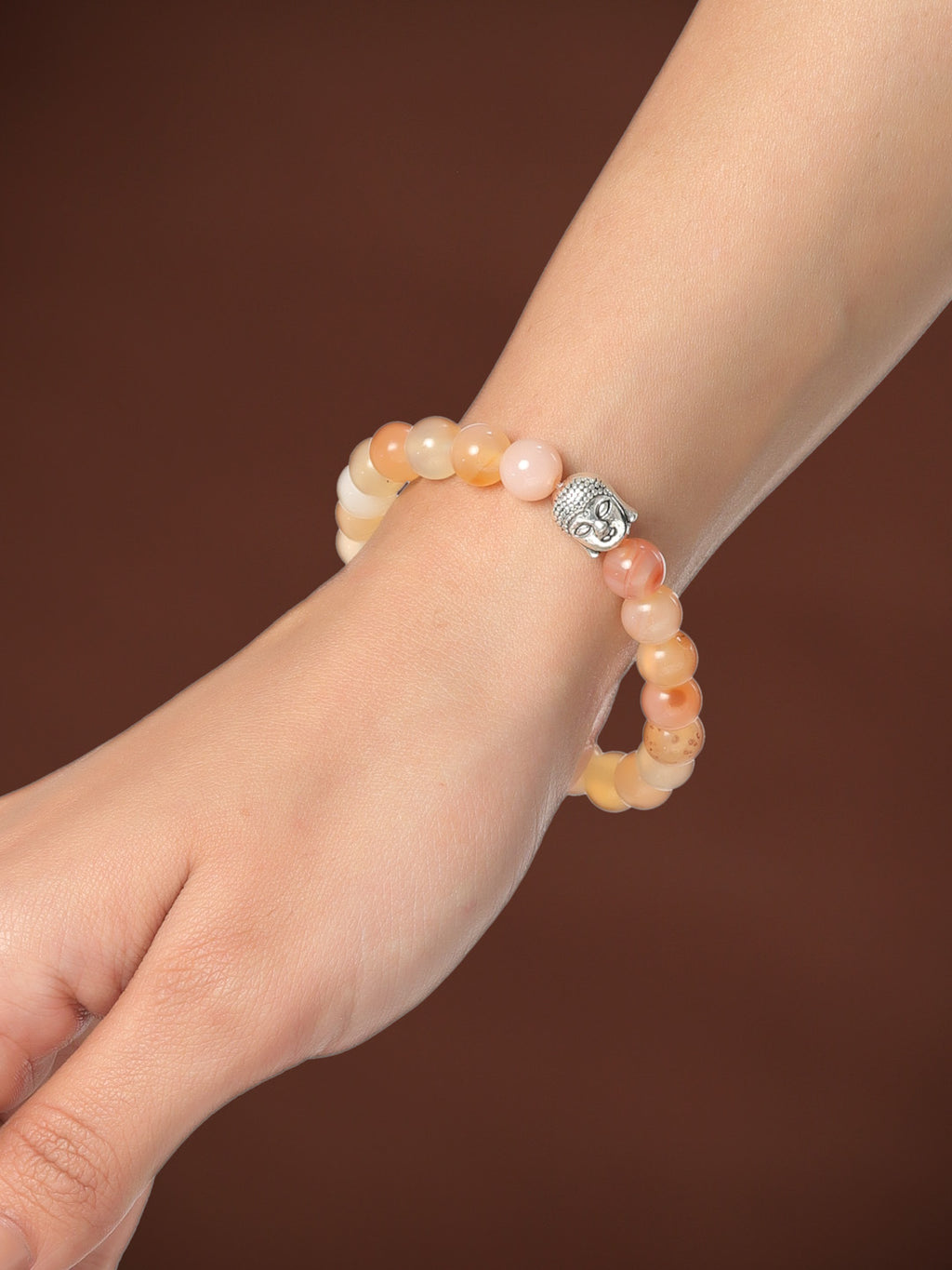 Unisex Crystals Peach Beaded Elasticated Buddha Bracelet