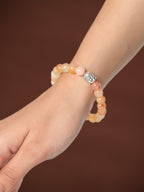 Unisex Crystals Peach Beaded Elasticated Buddha Bracelet