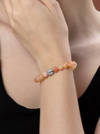 Unisex Crystals Peach Beaded Elasticated Buddha Bracelet