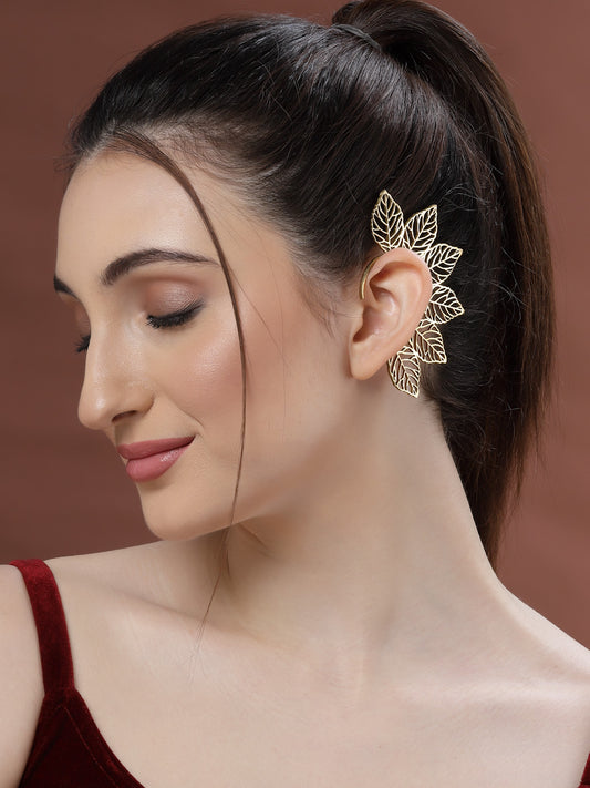 Set of 2 Gold-Plated Contemporary Leafy Statement Ear Cuffs Antique Earring