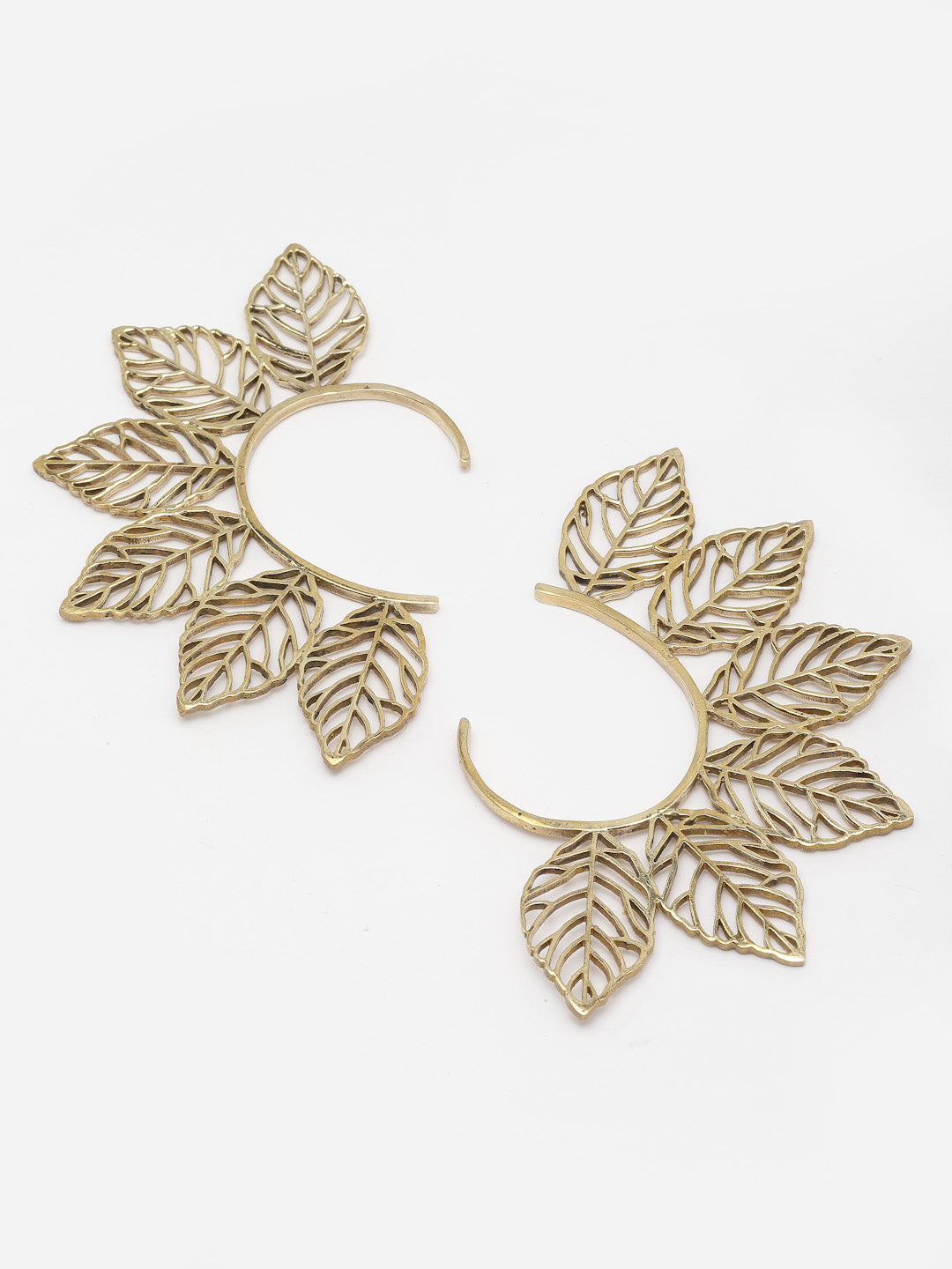 Set of 2 Gold-Plated Contemporary Leafy Statement Ear Cuffs Antique Earring