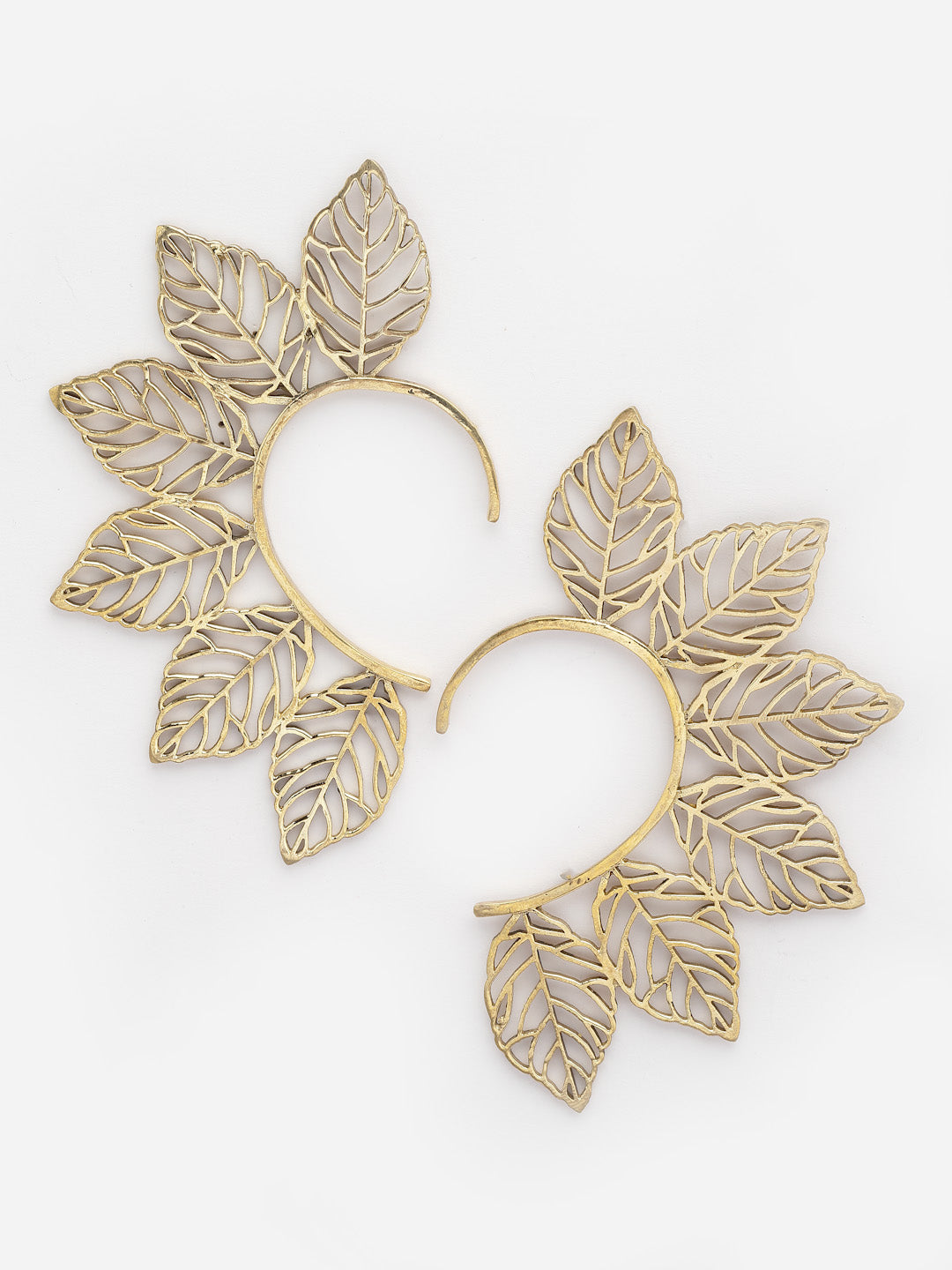 Set of 2 Gold-Plated Contemporary Leafy Statement Ear Cuffs Antique Earring
