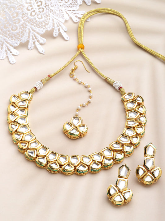 Gold Plated Kundan Sone Studded Choker Meenakari Jewellery Set