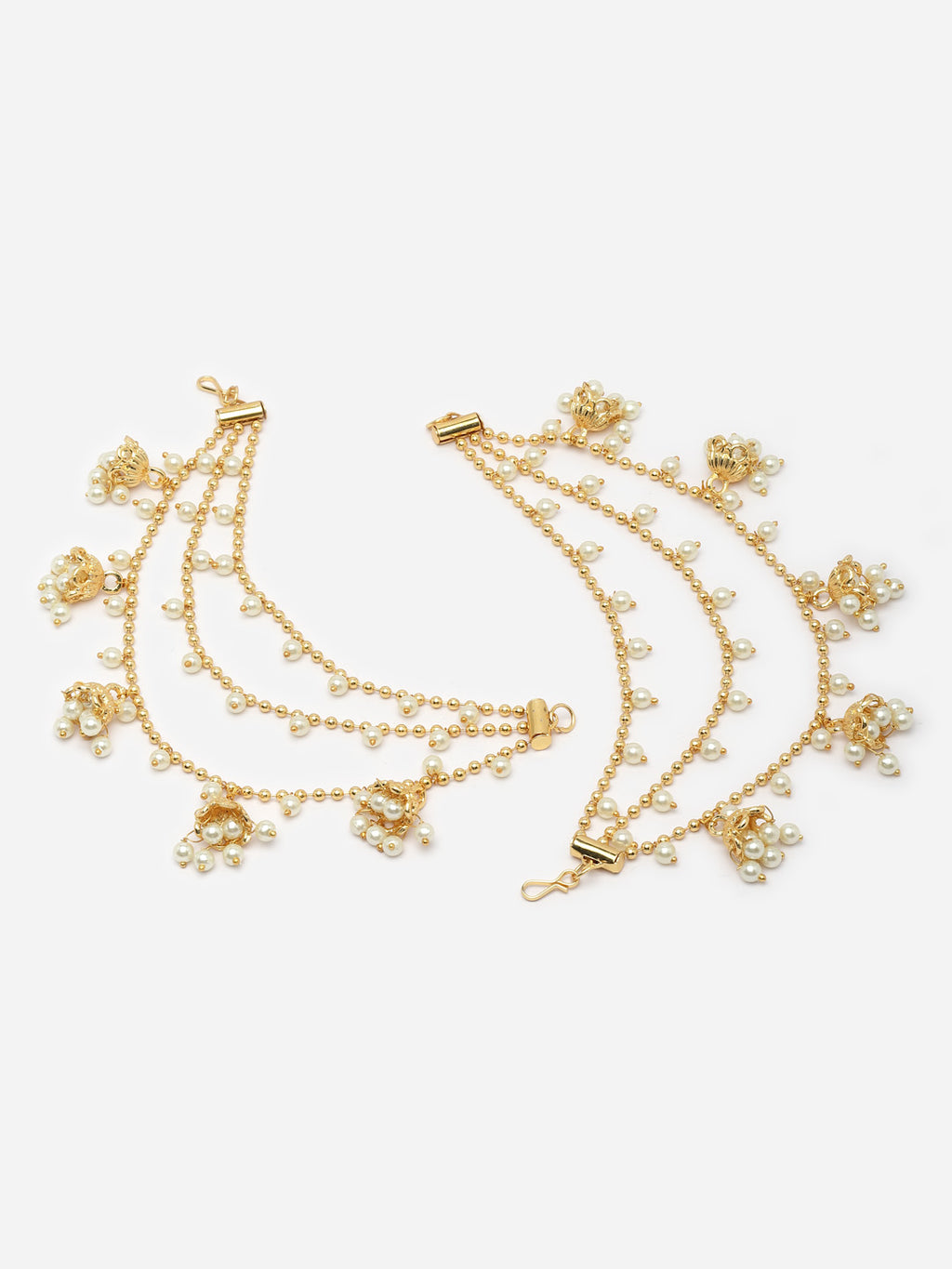 Gold-Plated Pearls Studded Classic Layered Ear Chain Ear Cuff 5 Jhumki Jhumka Earring
