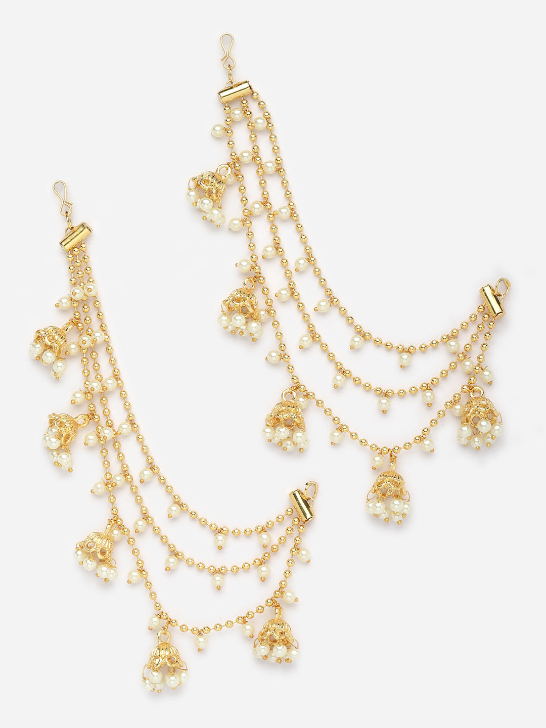 Gold-Plated Pearls Studded Classic Layered Ear Chain Ear Cuff 5 Jhumki Jhumka Earring