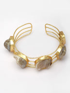 Stone Studded Gold-Plated Brass Cuff Adjustable Bracelet