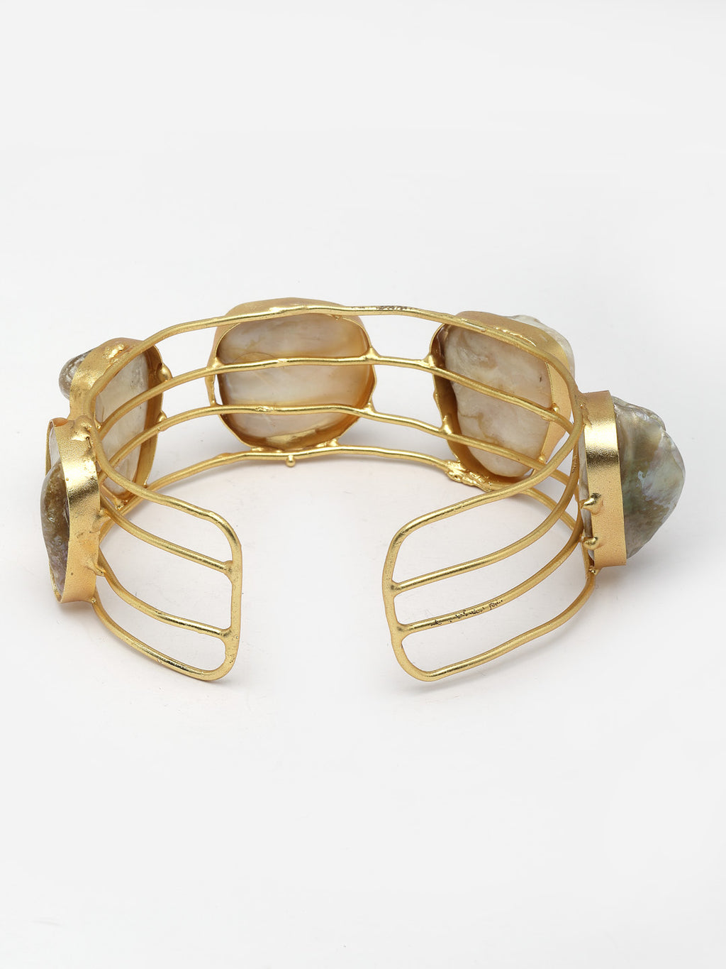 Stone Studded Gold-Plated Brass Cuff Adjustable Bracelet