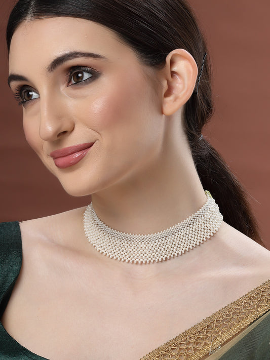 Women White & Gold-Toned Crystal Choker Necklace