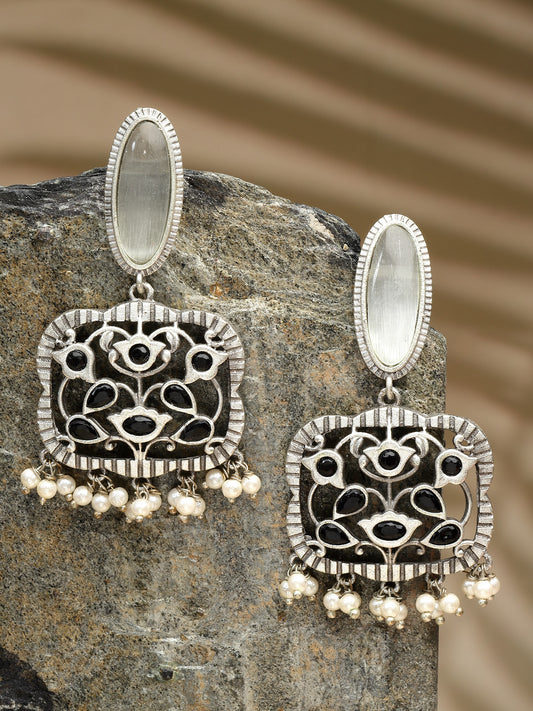 Silver-Plated Contemporary Artificial Stones Drop Earrings