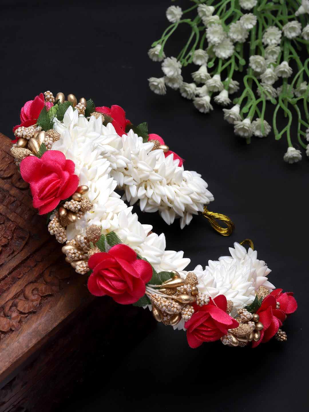 Women Red & Gold-Toned Embellished Juda Gajra Bun Hair Accessory