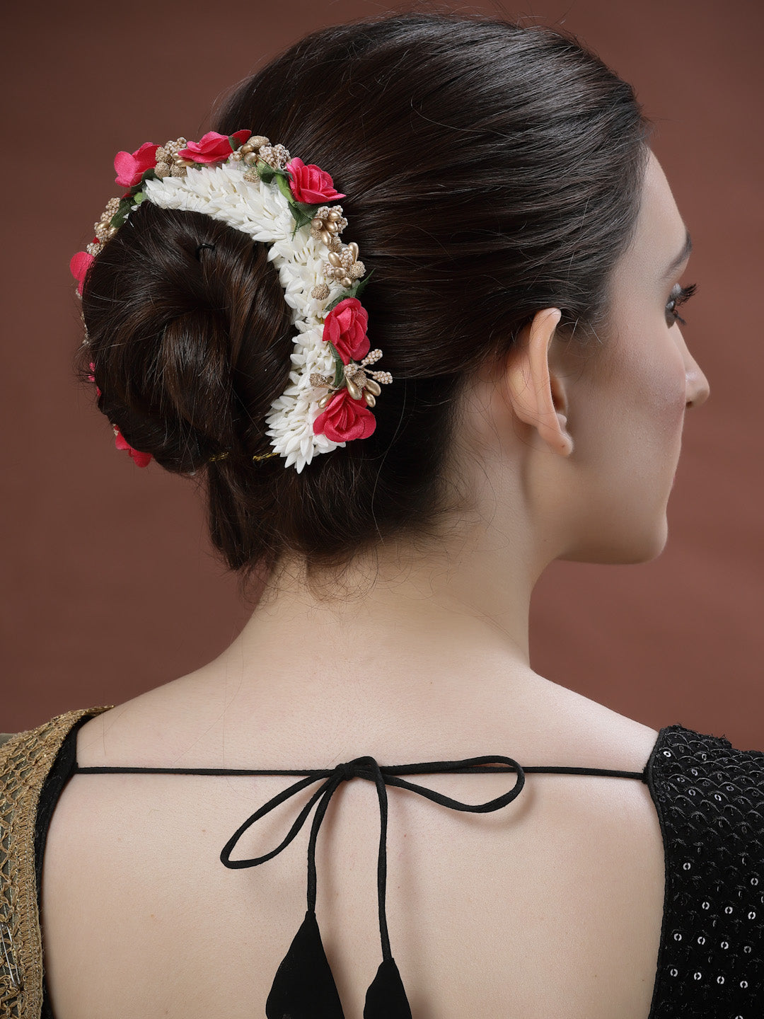 Women Red & Gold-Toned Embellished Juda Gajra Bun Hair Accessory