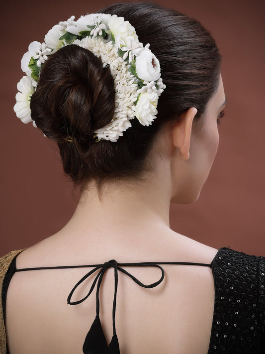 Women White Embellished Juda Gajra Bun Hair Accessory