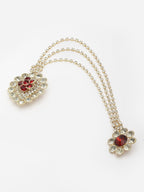 Unisex Gold-Toned & Maroon &White Embellished American Diamond Layered Brooch Lapel Pin