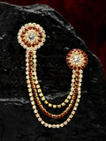 Unisex Gold-Toned & Maroon &White Embellished American Diamond Brooch Lapel Pin