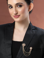 Unisex Gold-Toned & Maroon &White Embellished American Diamond Brooch Lapel Pin