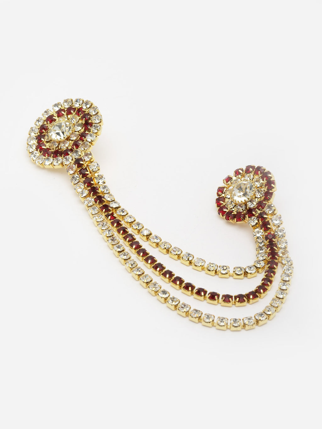 Unisex Gold-Toned & Maroon &White Embellished American Diamond Brooch Lapel Pin