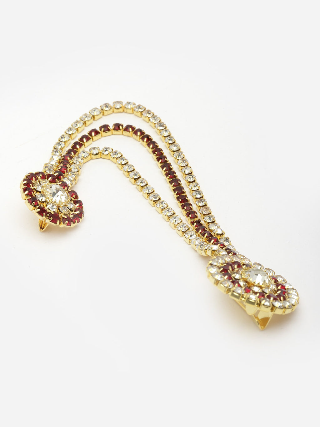 Unisex Gold-Toned & Maroon &White Embellished American Diamond Brooch Lapel Pin