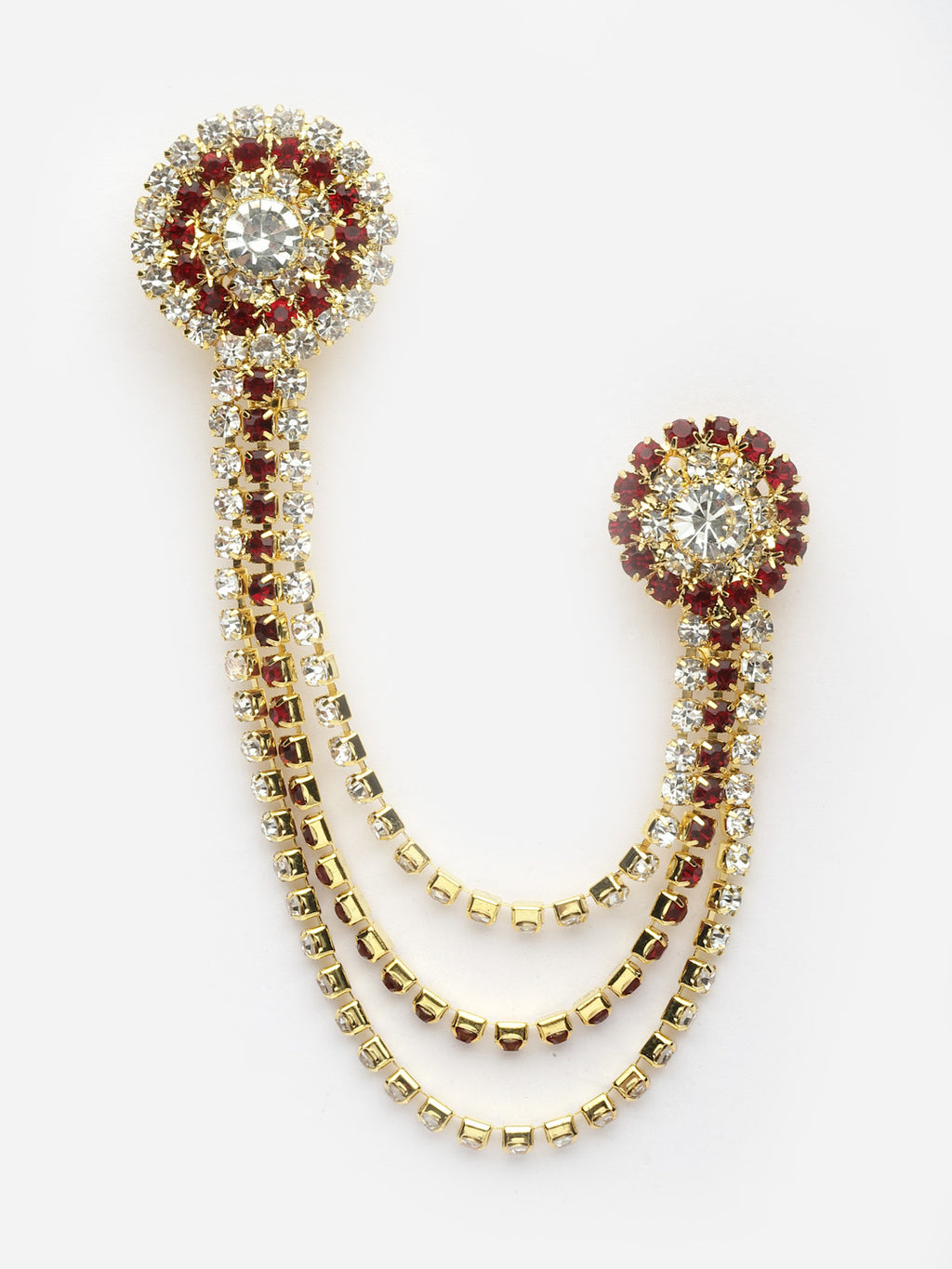 Unisex Gold-Toned & Maroon &White Embellished American Diamond Brooch Lapel Pin