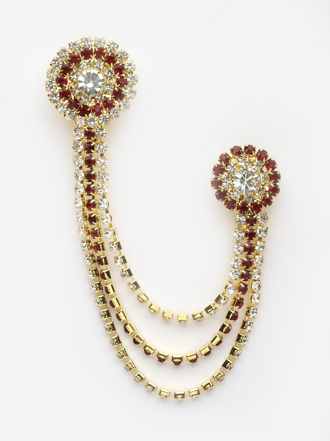 Unisex Gold-Toned & Maroon &White Embellished American Diamond Brooch Lapel Pin