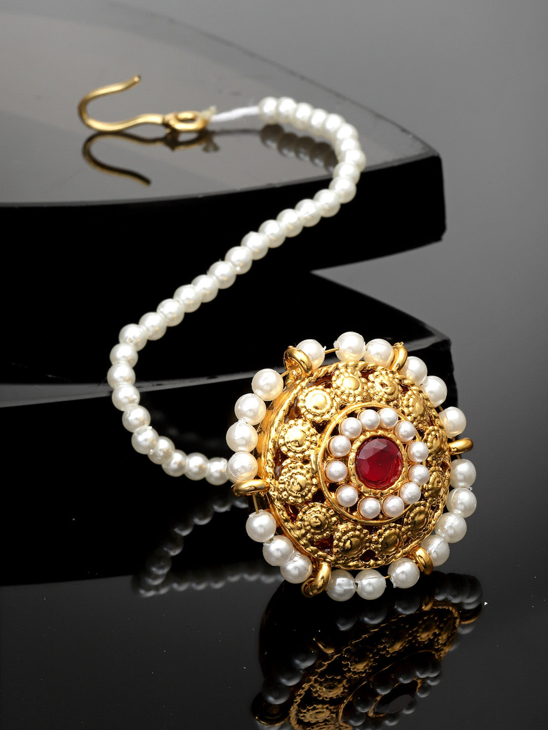 Gold-Plated Stone-Studded & Beaded Maang Tikka
