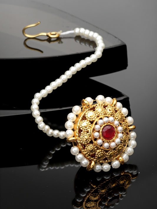 Gold-Plated Stone-Studded & Beaded Maang Tikka