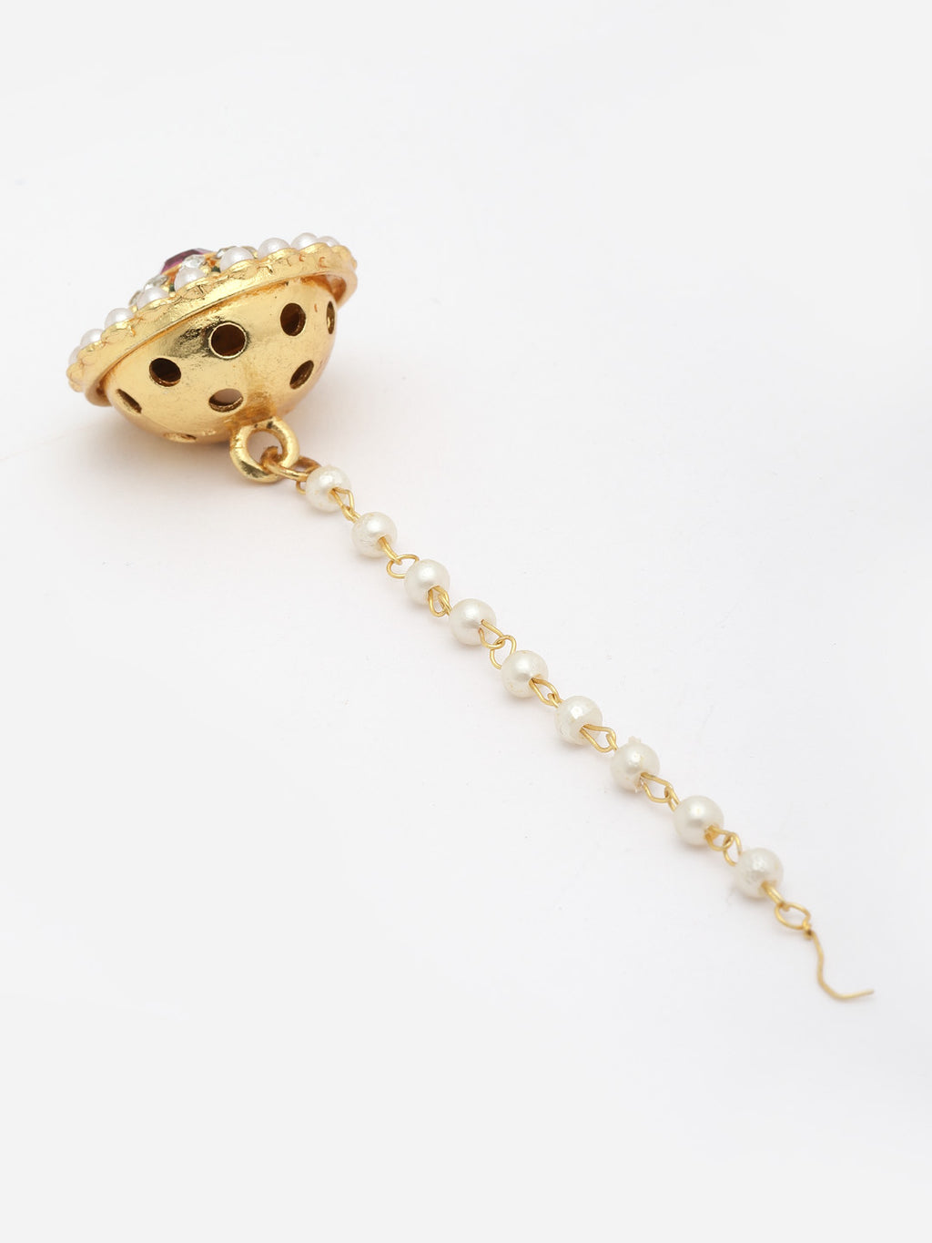 Gold-Plated Stone-Studded & Beaded Bor Borla Pearl Maang Tikka