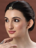 Gold-Plated Stone-Studded & Beaded Bor Borla Pearl Maang Tikka