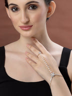 Gold-Plated Crystals & AD Stone Studded Finger Ring Hathphool Pearl Bracelet