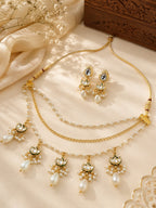 Gold-Plated Kundan-Studded & Baroque Pearl drops Beaded Jewellery Set