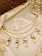 Gold-Plated Kundan-Studded & Baroque Pearl drops Beaded Jewellery Set