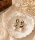 Gold-Plated Kundan-Studded & Baroque Pearl drops Beaded Jewellery Set