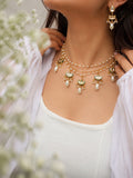 Gold-Plated Kundan-Studded & Baroque Pearl drops Beaded Jewellery Set