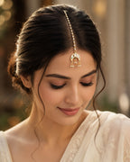 Gold Plated Kundan Studded  Cresent Moon Maang Tikka For Women Girls