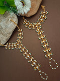 Set Of 2 Gold-Plated Kundan Studded Meenakari Ring Hathphool Pearl Bracelets
