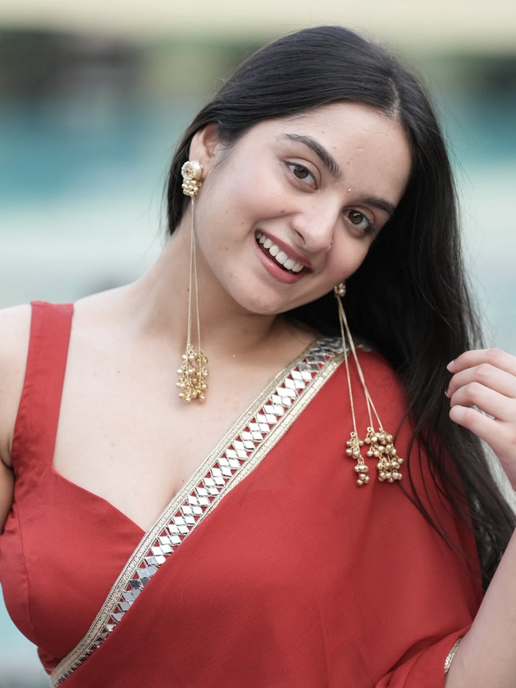 Sanjog Traditional Gold-Tone Jhumka Chain Drop Earrings with Pearls and Ghungroo Bells
