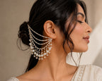 Gold-Plated Pearls Studded Layered Ear Chain With Pearl Drops Earrings