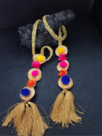 Lace & Gota Choti Paranda Ponytail Braid Holder – Gold & Multicolour Pom-Pom