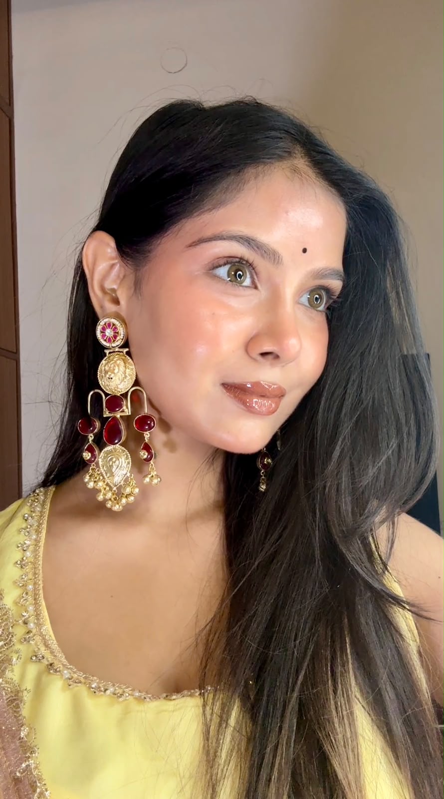 Gold Pachi Kundan Ghungroo Tiger Design Kashmiri Brass Plated Earrings