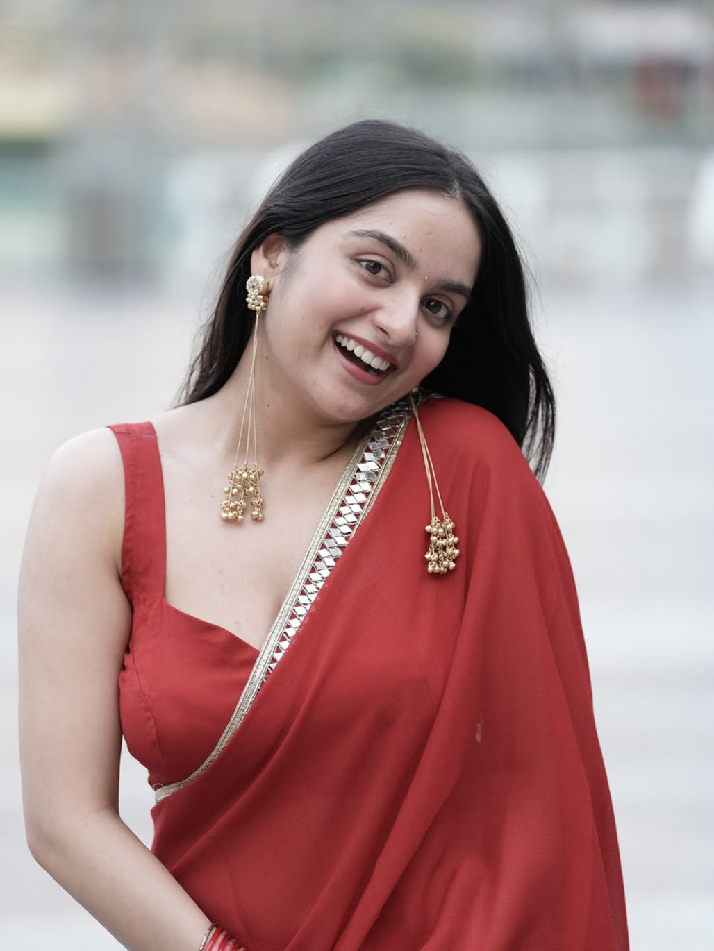 Sanjog Traditional Gold-Tone Jhumka Chain Drop Earrings with Pearls and Ghungroo Bells