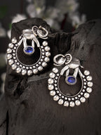 German Silver Oxidized Stone Studded Drop Elephant Earrings