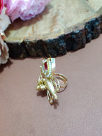 Brass-Plated Pachi Kundan Butterfly Design Adjustable Finger Ring